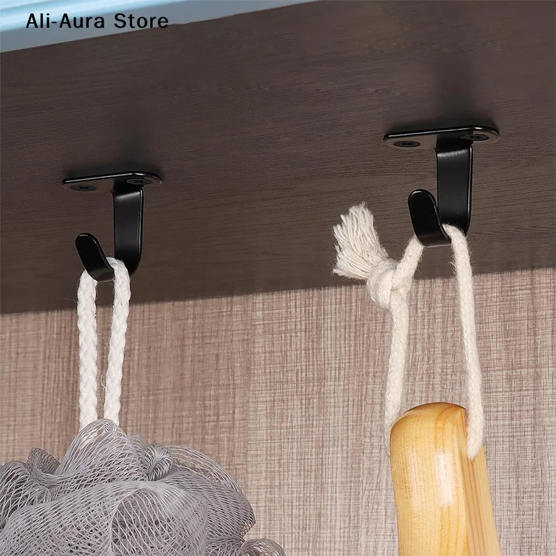 5Pcs Stainless Steel Screw Mounted Ceiling Hooks, Under-Shelf Towel, Heavy Duty Hanger For Bathroom Cabinet Garage
