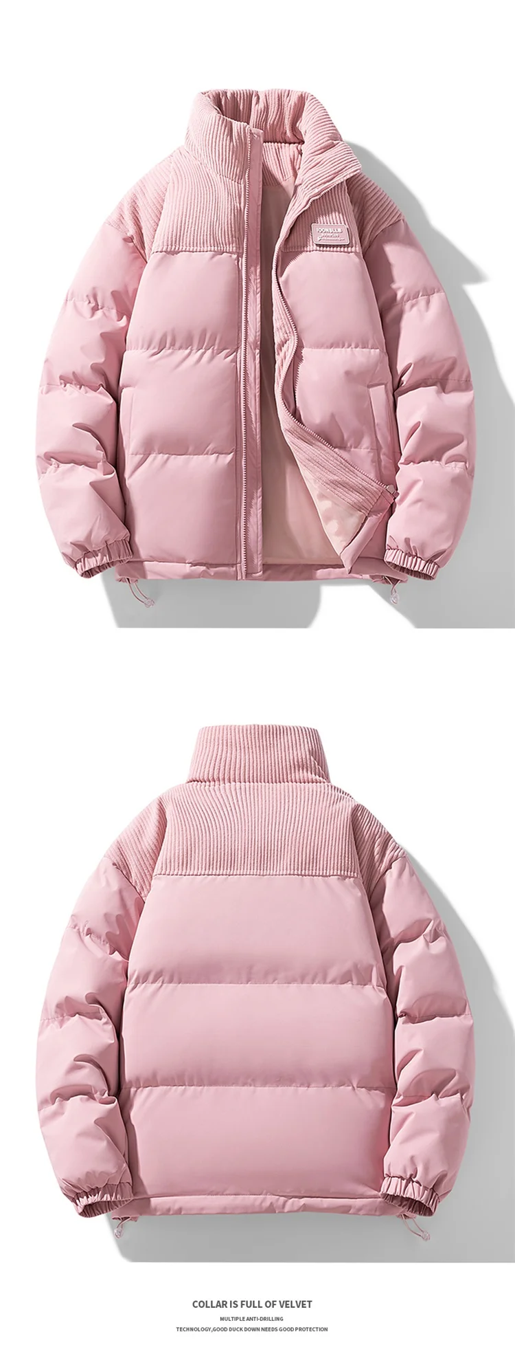 Men Color Block Stand Collar Cotton Coat Men Korean Style Quilted Cotton Outerwear Couple Matching Warm Padded Windproof Parkas