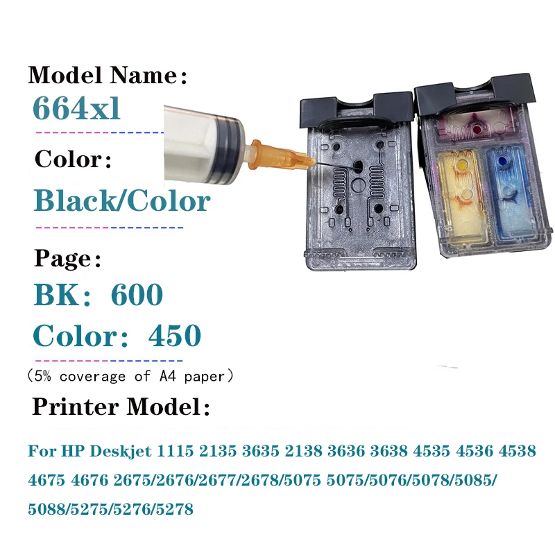 664XL Ink Cartridge For HP664 HP 664 for HP Deskjet 1115 2135 3635 2138 3636 3638 4535 4536 4538 4675 4676 4678 Printer