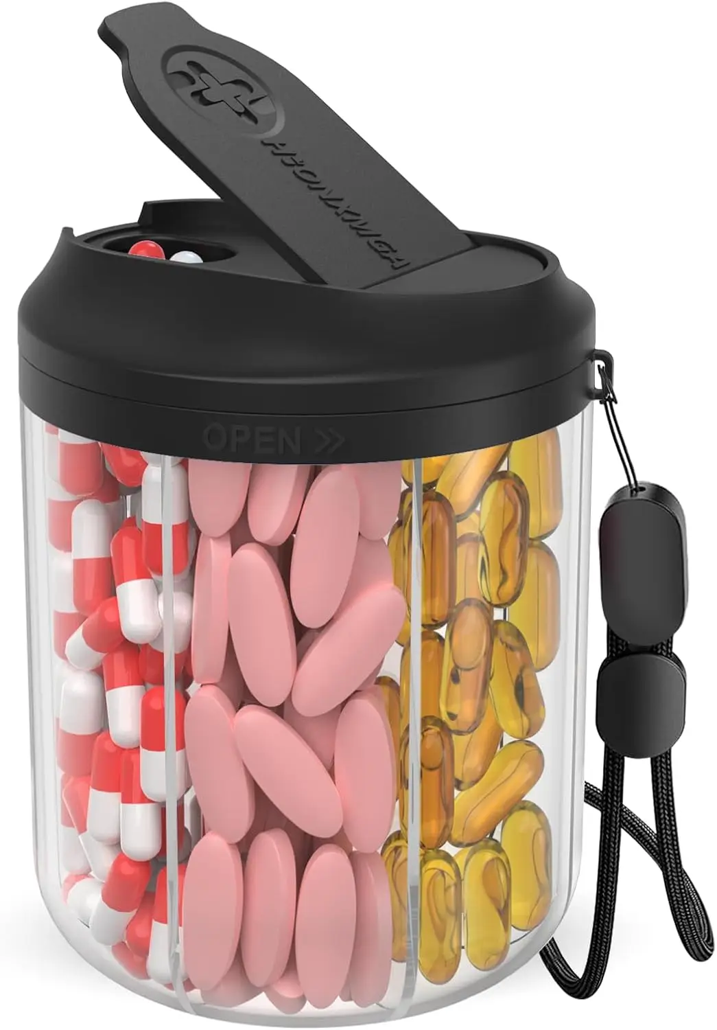 

7-Compartment Pill Organizer for Travel, BPA-Free Pill Dispenser with Anti-Mixing Design, Large Capacity, Black