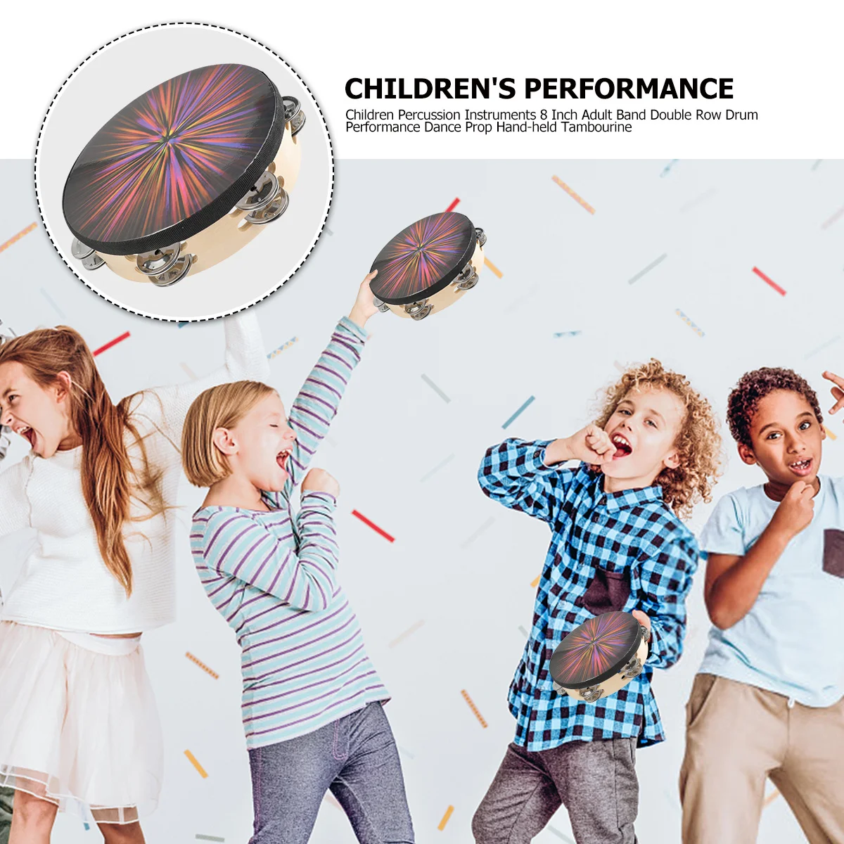 

Hand Tambourine 8 Inch Lightweight Solid Wood Smooth Edge Clear Melodious Sound Musical Percussion for Band Party