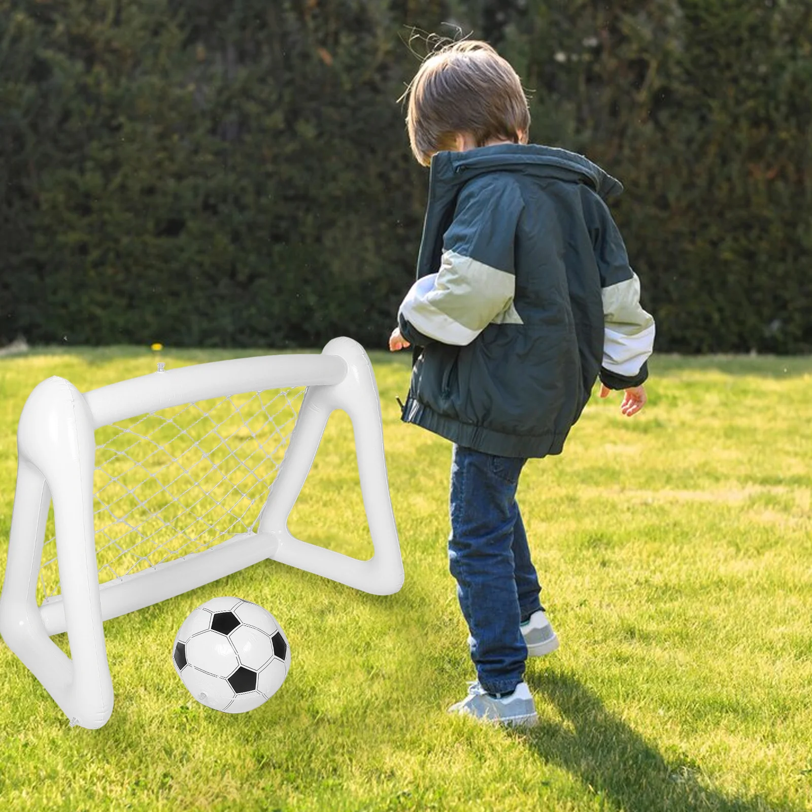

1 set Portable Children's Soccer Goal Small Net Foldable Inflatable Backyard Parent-child PVC Quick Assembly Toy Ball