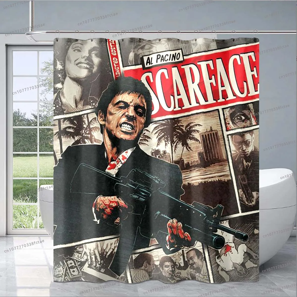 Movie Scarface Tony 3D Shower Curtain Retro Classic Horror Movie Shower Curtain Adult Bathroom Fashion Decorative Shower Curtain