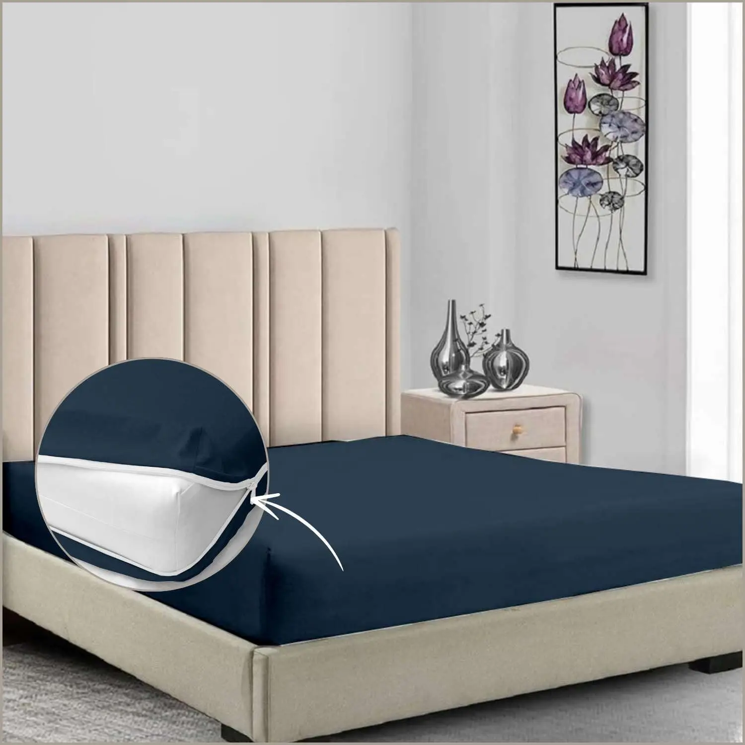 

3/4 Full Bunk (48X75) H Zipper Bedding Set - Navy Blue Solid | 100% Microfiber, Soft And Wrinkle-Resistant, 8"" Deep Pocket |