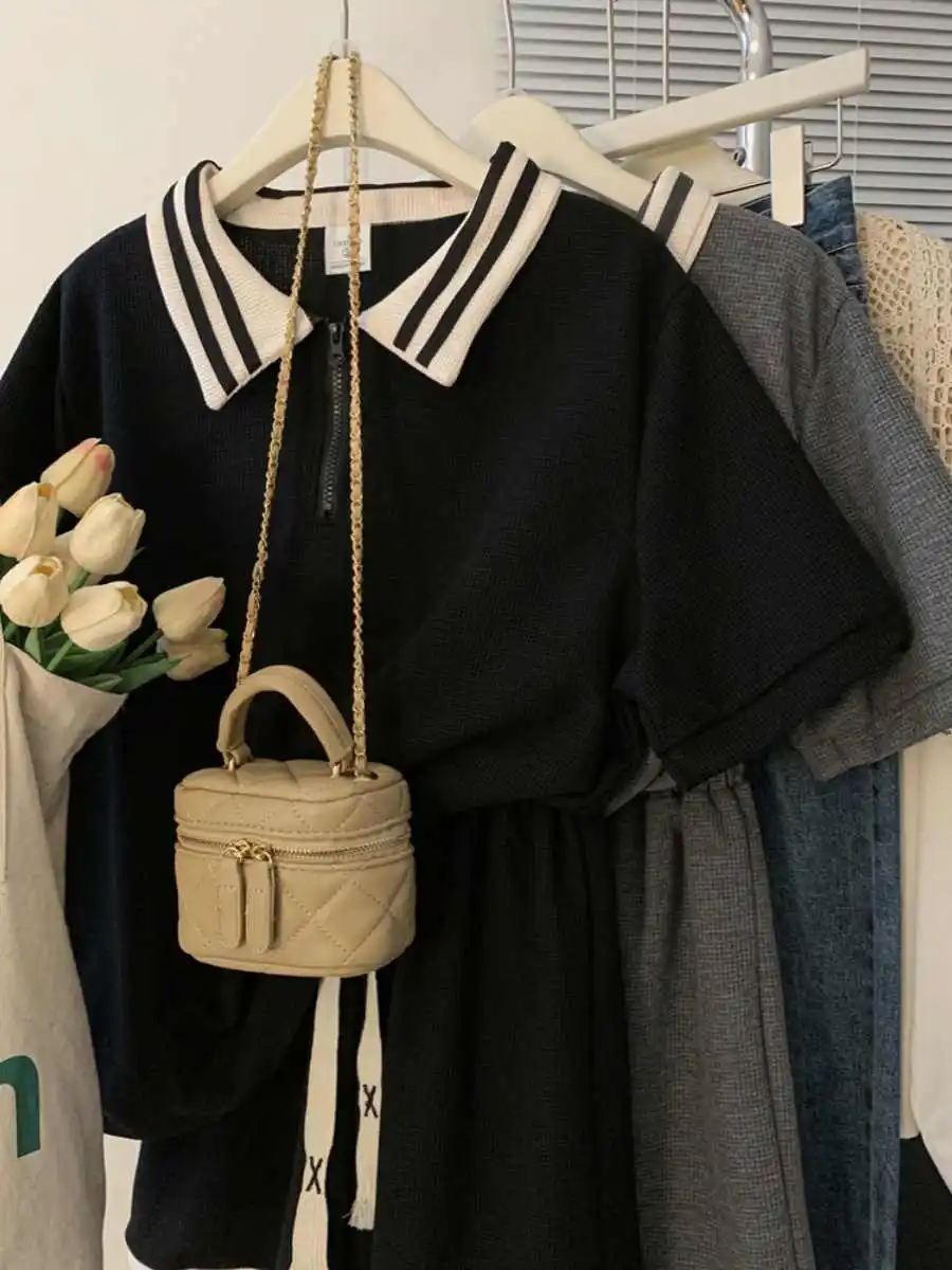 Casual Sport drehen-unten Kragen Zipper T-shirt Shorts Set Frauen Einfarbig Kurzarm Top Lose Shorts Anzug Sommer kleidung