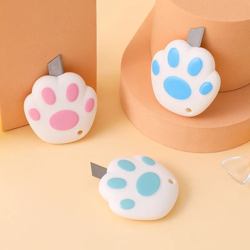 Mini couteau utilitaire de poche Kawaii, couteau de poche Patte de chat, boîte express, coupe-papier, emballage artisanal, lame illable quotidienne,