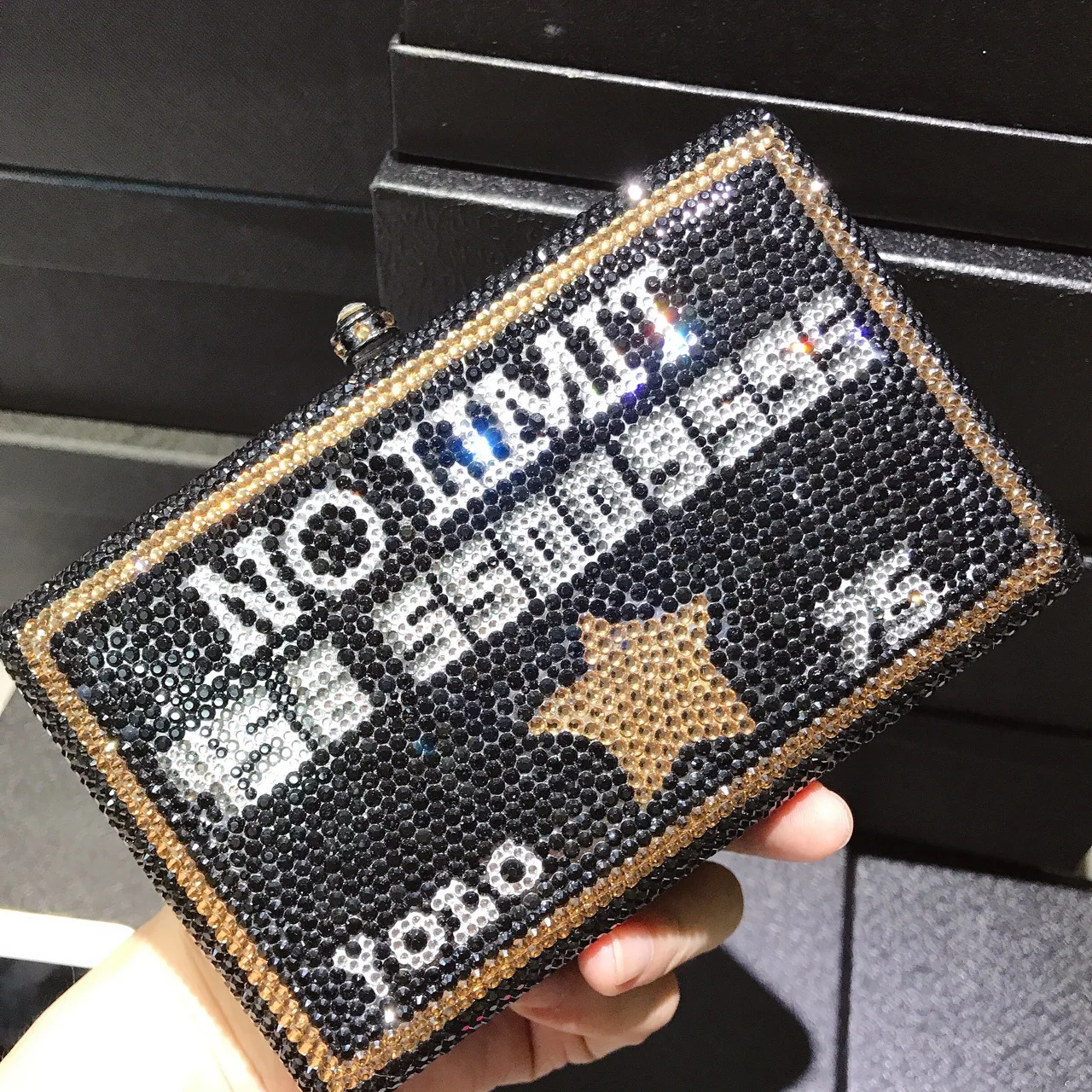 Black Credit Card Crystal Niche Banquet Full Diamond Handmade Diamond-encrusted Dinner Bag Chain Small Square Bag Bolso De Mujer