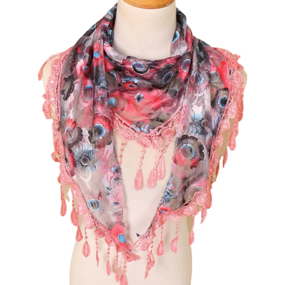 

Элегантный солнцезащитный кружевной шарф с кисточкой, красочные накидки с принтом, тюрбан в пасторальном стиле, треугольная повязка на голову с цветком для девочек