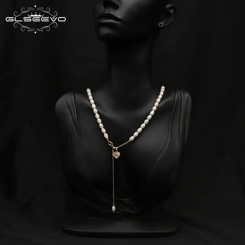 GLSEEVO Luxury Heart shape Pendant Vintage Natural Pearl Necklaces Women Elegant Charm French Romantic Party Jewelry Gift