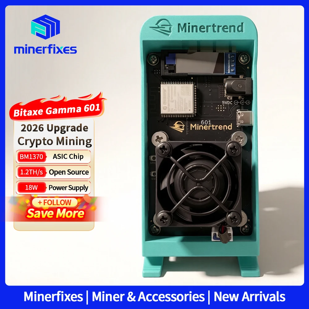 

2026 Latest Bitaxe Gamma 601 Upgrade Bitcoin Mining Machine 1.2TH/s 18W Open Source Bitaxe Miner With Power Supply