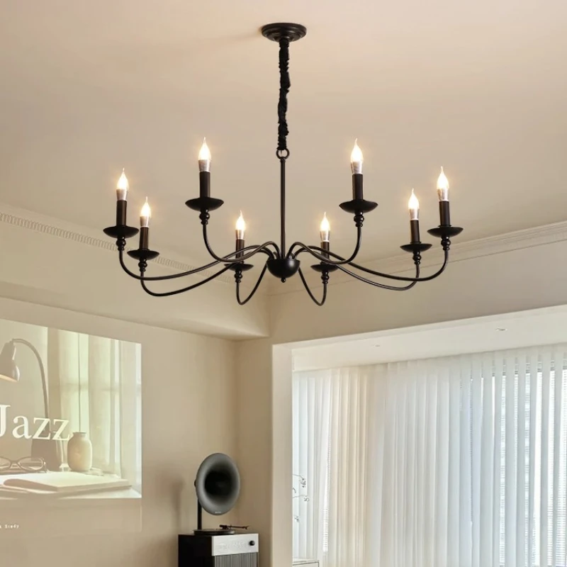 

American Retro Candle Ceiling Chandeliers LED E14 Iron Art Black Pendant Lights Living Room Bedroom Restaurant Studio Cafe Study