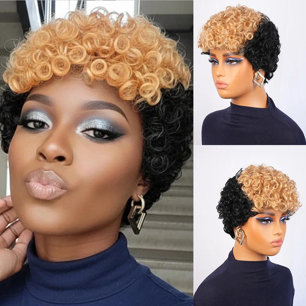 البرازيلي قصيرة عابث قطع الباروكات للنساء السود شعر الإنسان الأفرو غريب شعر مستعار مجعد الأفريقي مجعد كامل آلة صنع شعر مستعار