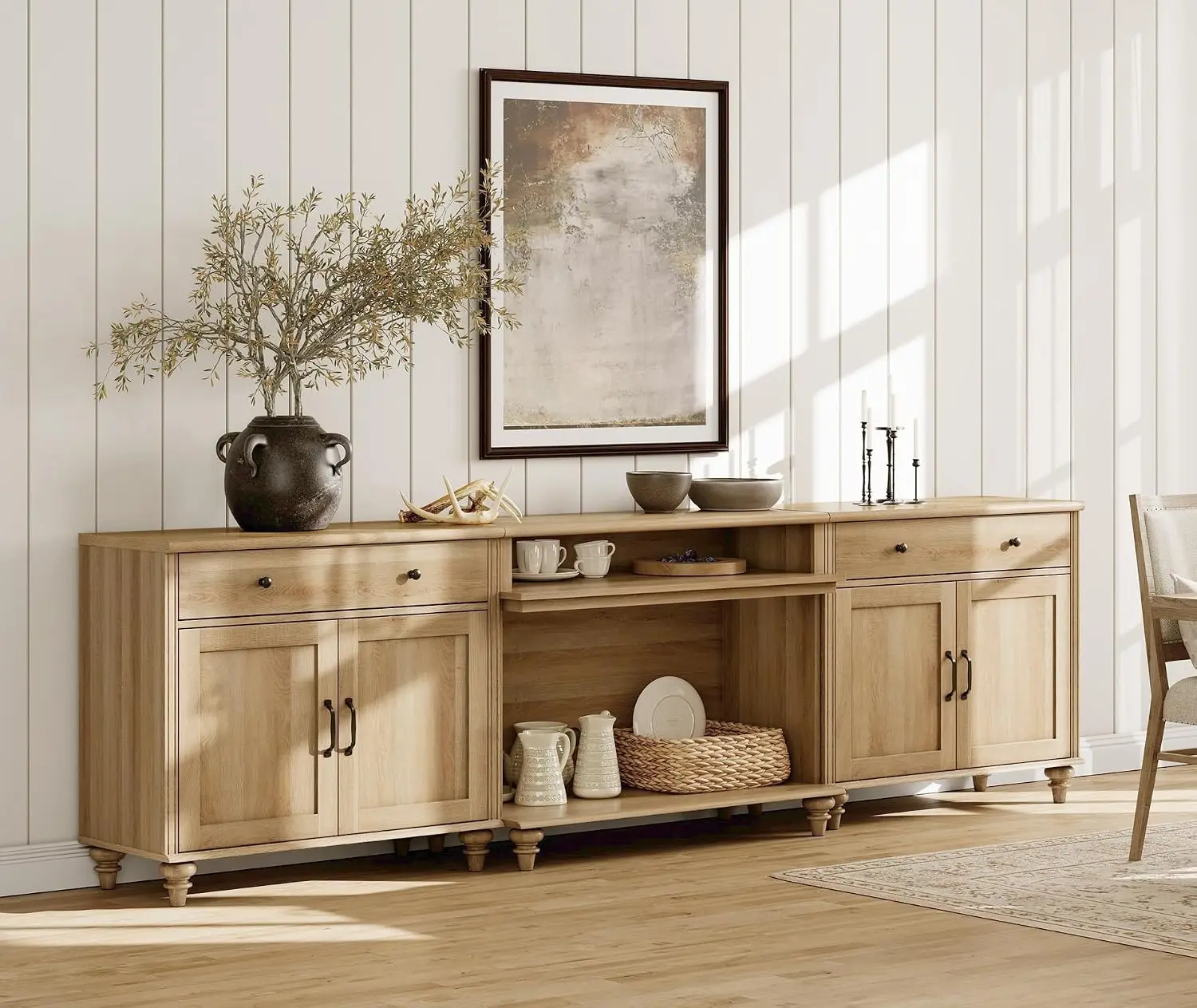 Large Sideboard Cabinet 4 Doors 2 Drawers Open Shelves Kitchen Storage Buffet Dining Room 105 Inch, Customized