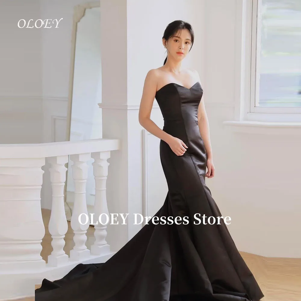 

OLOEY Simple Black Mermaid Evening Dresses Korea Photo shoot Satin Long Formal Party Dress Customized Wedding Photo shoot