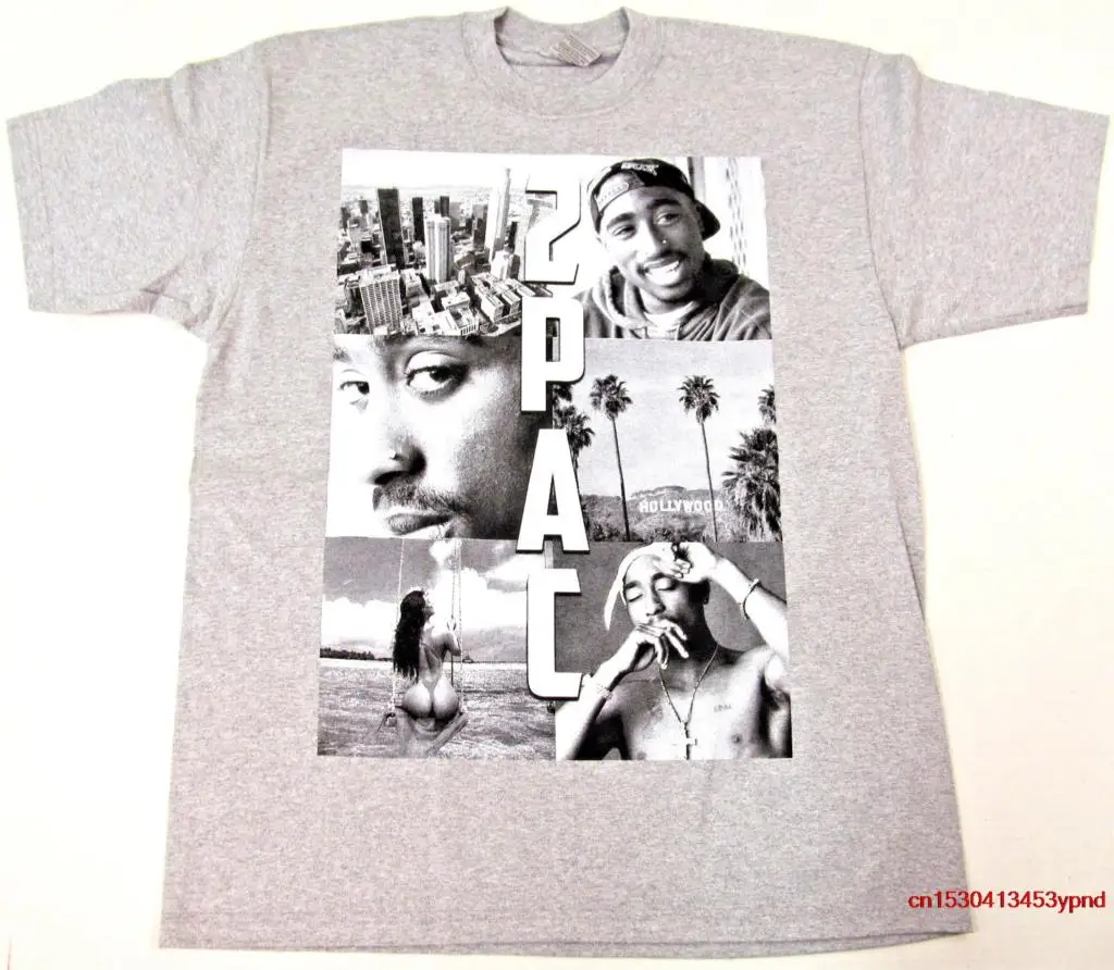 

TUPAC SHAKUR T-shirt 2Pac Cali West Coast Rap Hip Hop Tee Adult Men Gray New Hip Hop tee man's t-shirt