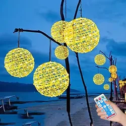 1PC AC220V/DC24V/Solar Globe Rattan Ball String Light Outdoor Lantern Ball  Hanging Tree Fairy Light Christmas Garland Light