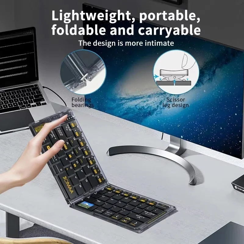 Jomaa Transparent Foldable Bluetooth Keyboard 3 Channel Wireless Silent Portable Keyboard Mouse Set For Laptop Office