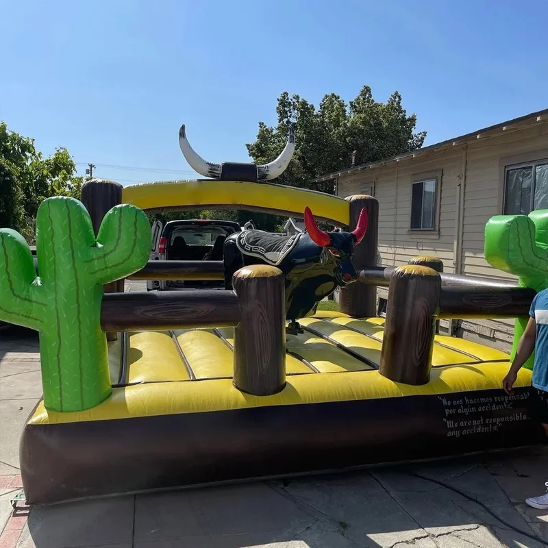Rodeo Party Events Trampoline Ride-on Bouncing House Commercial Mechanical Bull Ride Mattress Mat Riding Games
