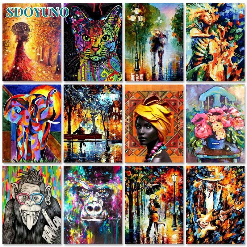 

SDOYUNO Abstract Painting by numbers Canvas painting Colourful Animals DIY Coloring by numbers Adults crafts Home decor