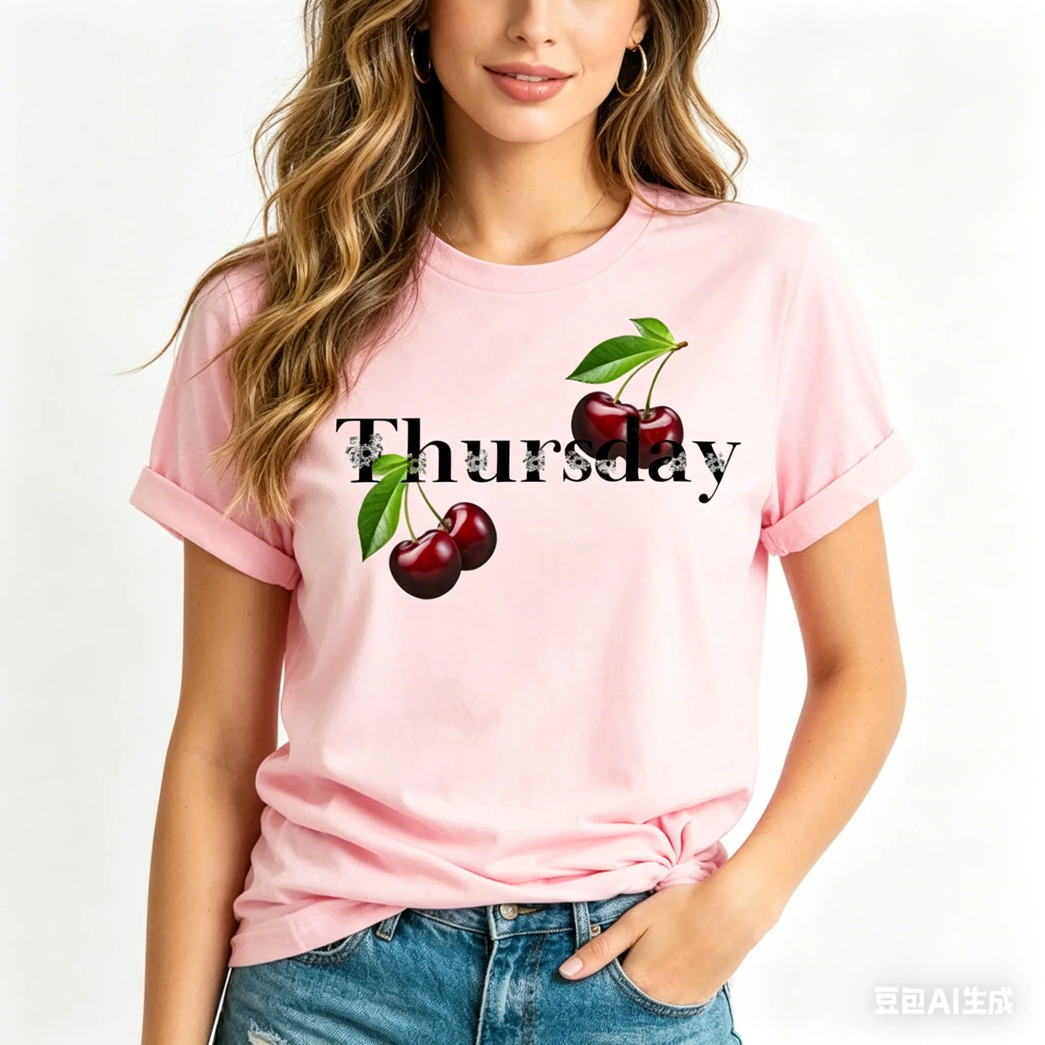 

Summer Women's Casual T-shirt 'Friday Banana' Printed Short Sleeve Personalized Fruit Week Design Polyester Fabric