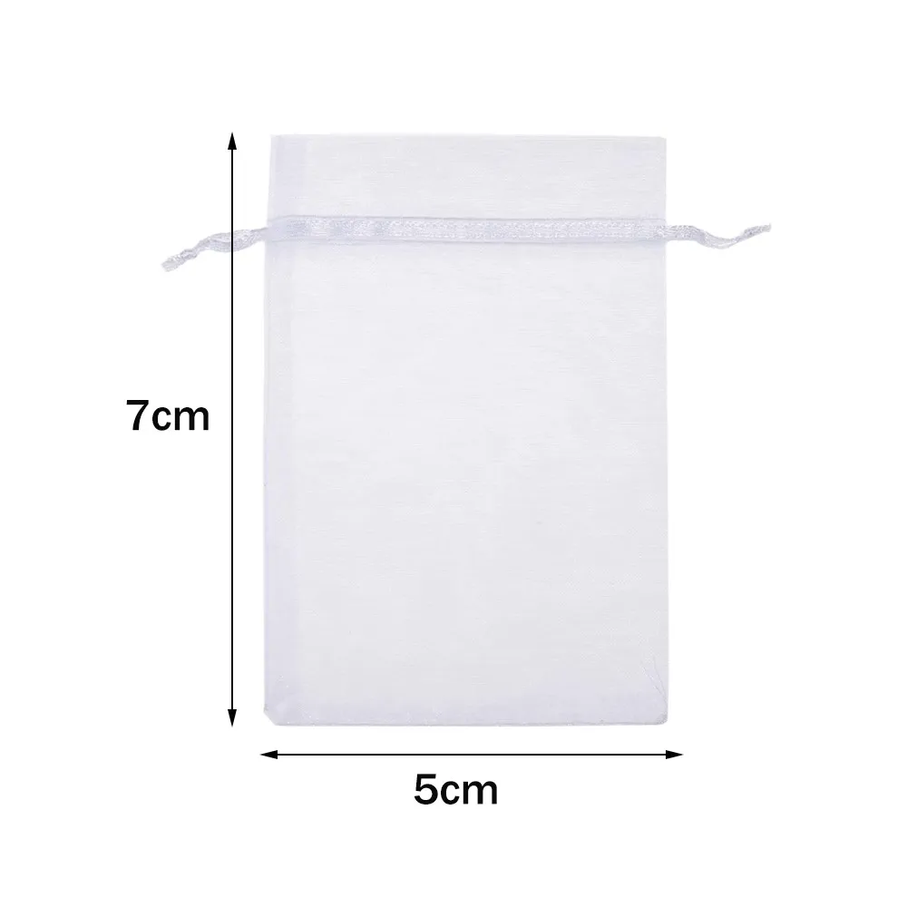 50 قطعة حقيبة الأورجانزا البيضاء الشفافة مجوهرات هدية أكياس لصالح الحفلات مع الرباط لتخزين المجوهرات الصغيرة في عيد الميلاد