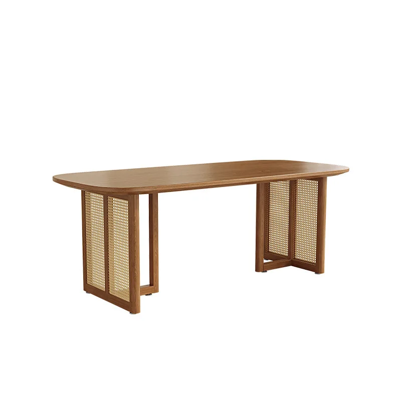 

Nordic solid wood rattan dining table and chair combination small apartment family tea table restaurant