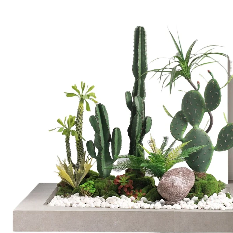 Large-scale simulated green plant cactus landscaping, indoor window landscape decoration, simulated plant bonsai ornament