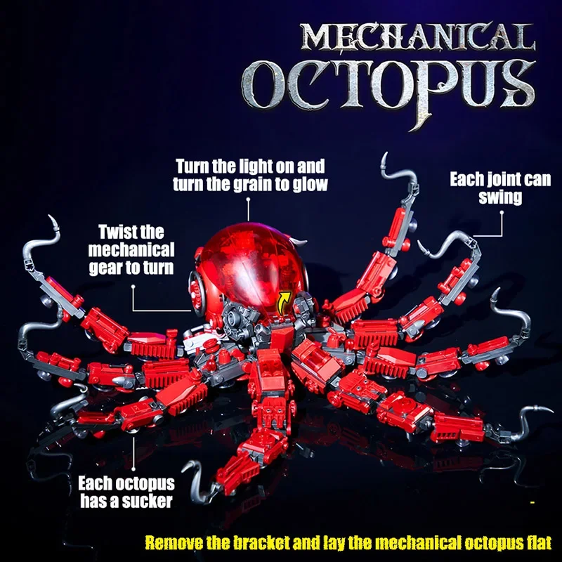 Kreatywny MOC 882 sztuk mechaniczny model ośmiornicy zestaw klocków budowlanych DIY montaż Mechs Octopus cegły zestawy zabawki dla dzieci prezenty