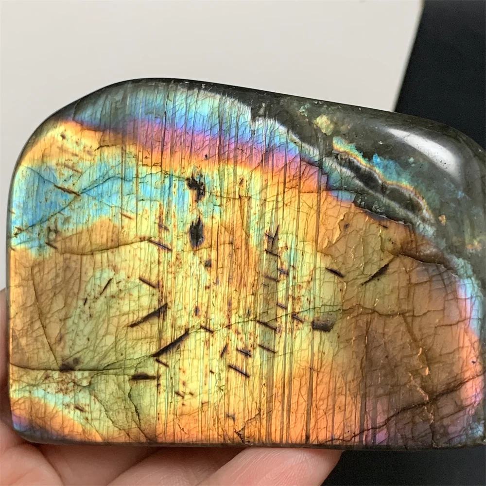 

Seabeach Vibes Natural Bright Golden Yellow Light Labradorite Ornaments Standing Purple Orange Blue Light Labradorite Specimens