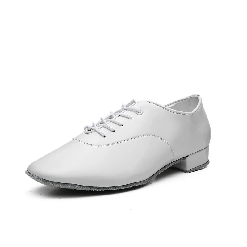 Men Latin Dance Shoes Modern Tango Salsa Leather Ballroom Shoes Square Heels Children Man Sneaker Jazz Back White Color