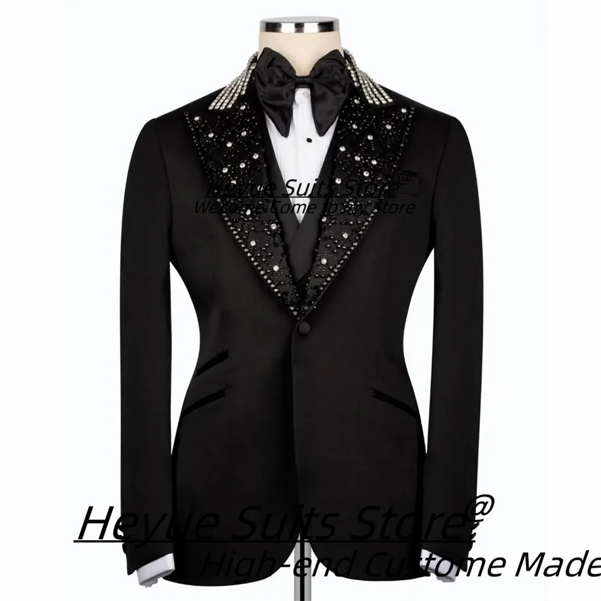 

Customized Handsome Shiny Diamond Peak Lapel Men Suits Customized Slim Fit Groom Wedding Tuxedos 3 Pieces Sets Male Prom Blazers