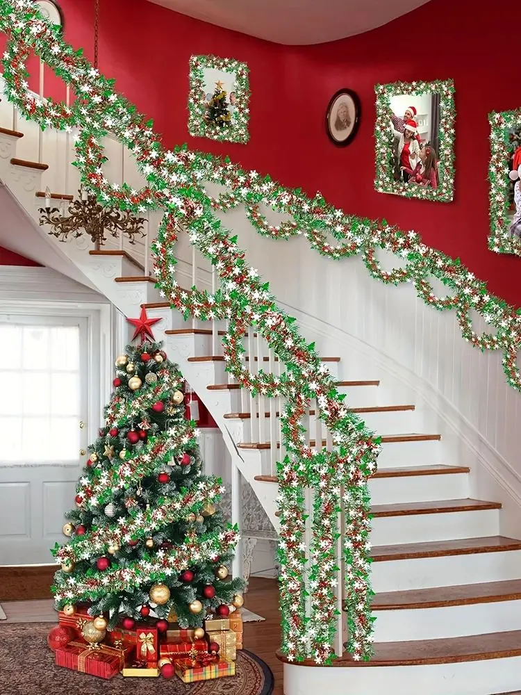 Guirlande de guirlandes de noël métallique brillante, guirlande d'arbre de noël épaisse suspendue, décoration de noël pour la maison