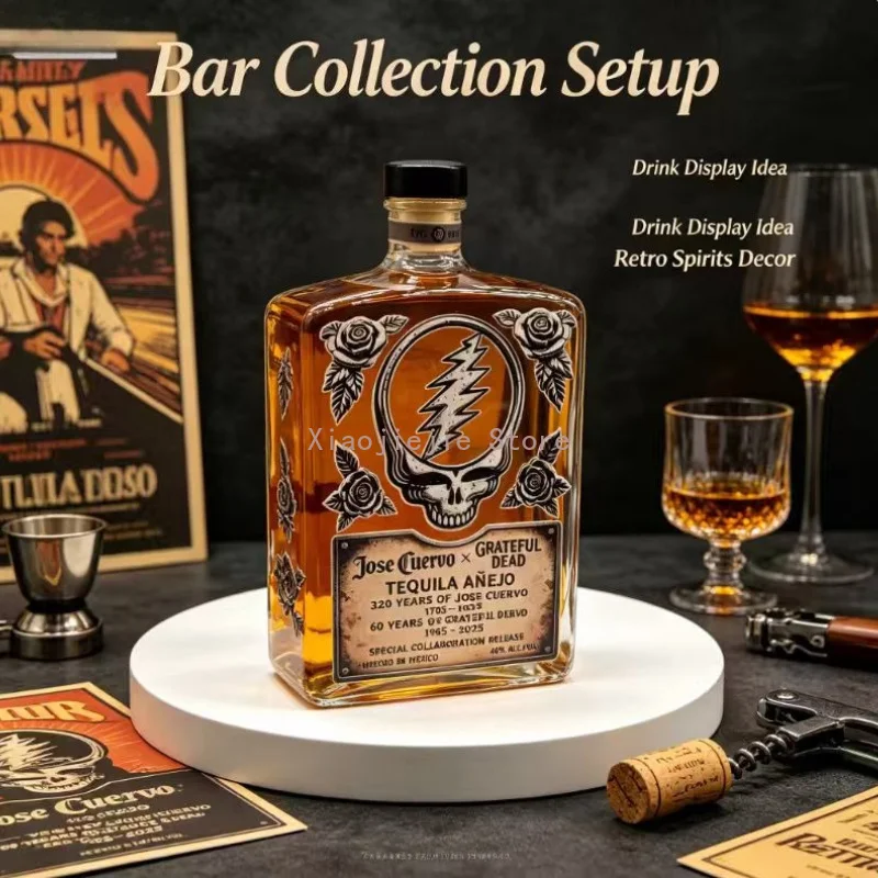 Grateful Dead Rock Band Square Glass Bottle 6 Oz Vintage Printed Empty Flask Unique Gift for Collectors