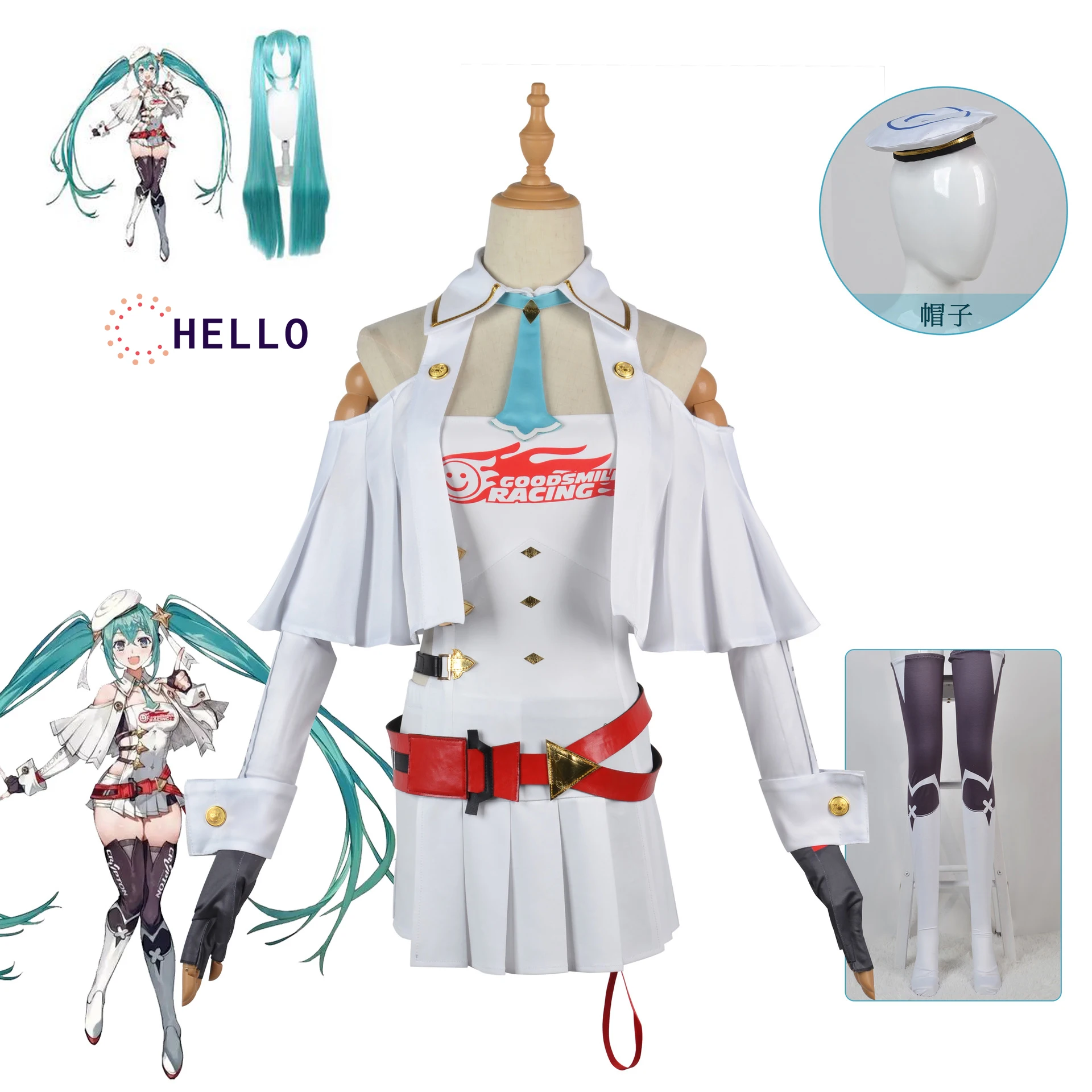 

Kostum Cosplay Miku Balap Ocos-ss racing Kostum Cosplay Miku Cos Miku 2023 Kostum dan Wig Kulit Buatan Balap