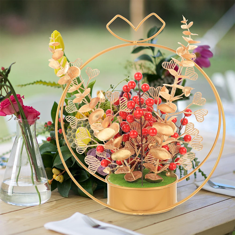 

2 Pcs Holiday Simulated Flower Basket Ornaments Faux Berries Artificial Iron Red