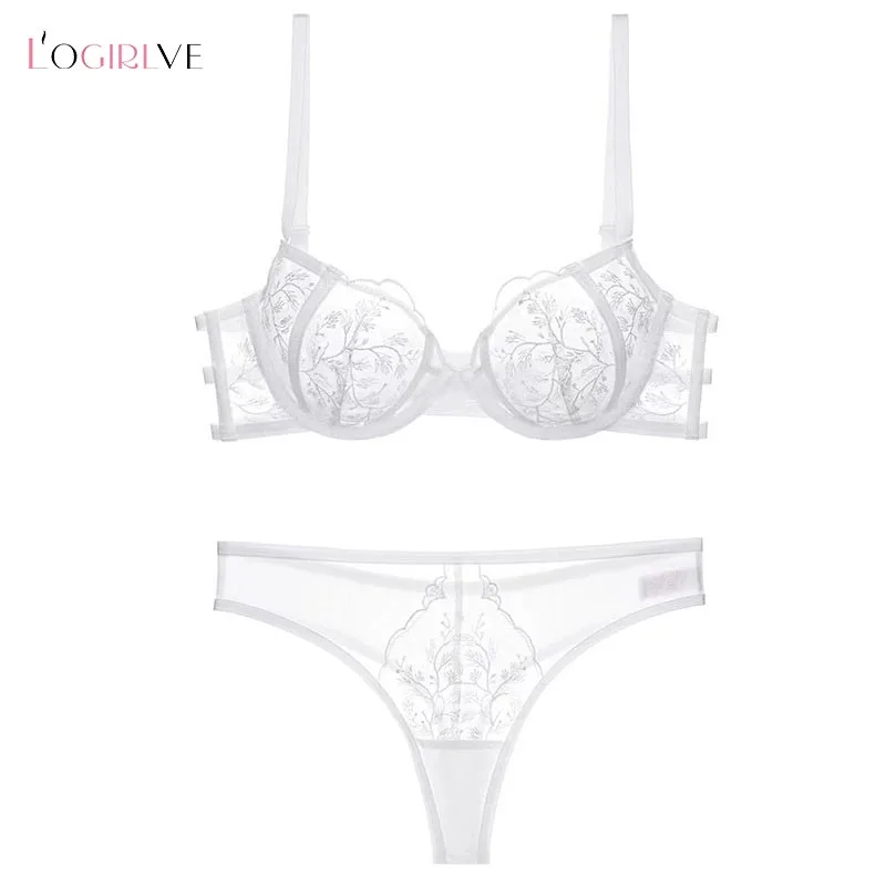 Logirlve High Quality Lace Lingerie Set Women Brassiere Gauze See Through Bra And Panties Sets Sexy Transparent Underwear Set