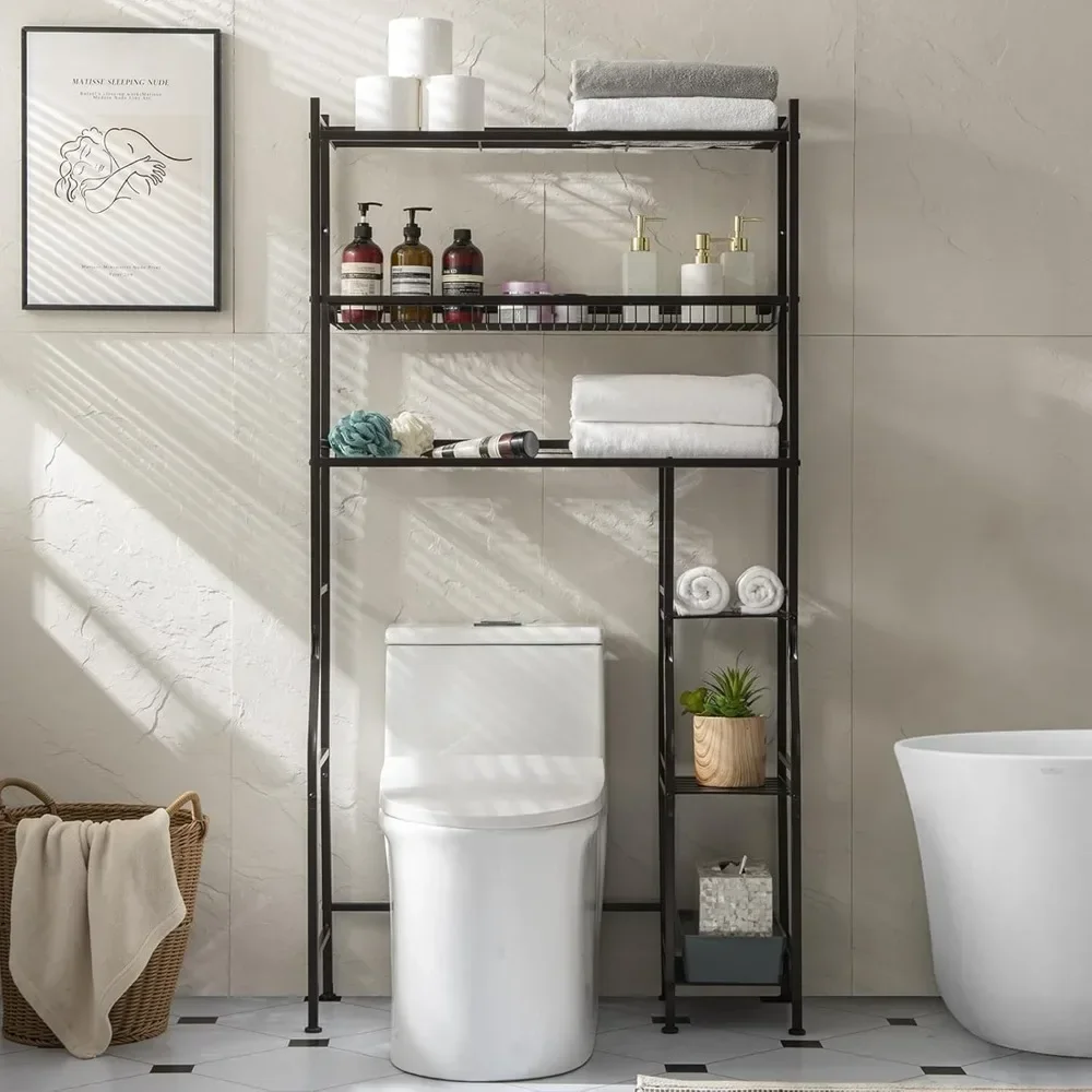 

Over Toilet Bathroom Organizer 33",6-Tier Over The Toilet Storage Shelf,Over The Toilet Storage Cabinet with Adjustable Feet