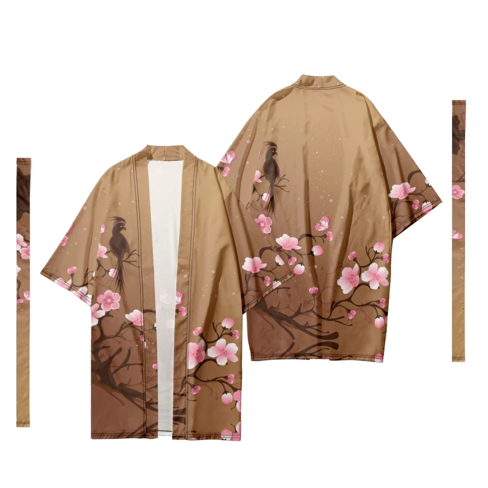 

Men's Japanese Long Kimono Cardigan Samurai Costume Kimono Traditional Sakura Pattern Kimono Shirt Yukata Jacket 6