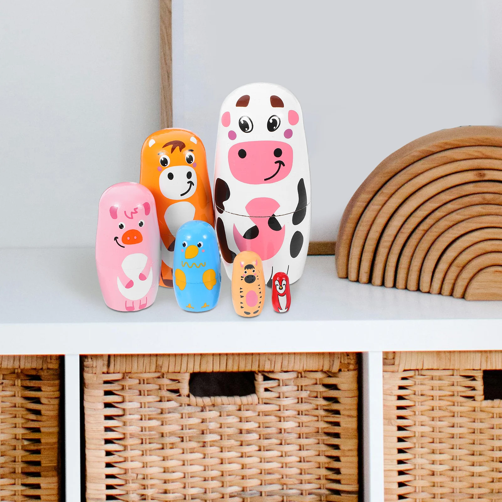 

1Set Wooden Stacking Animal Design Russian Culture Inspired Decor Piece Creative Educational Gift for Little Ones Home