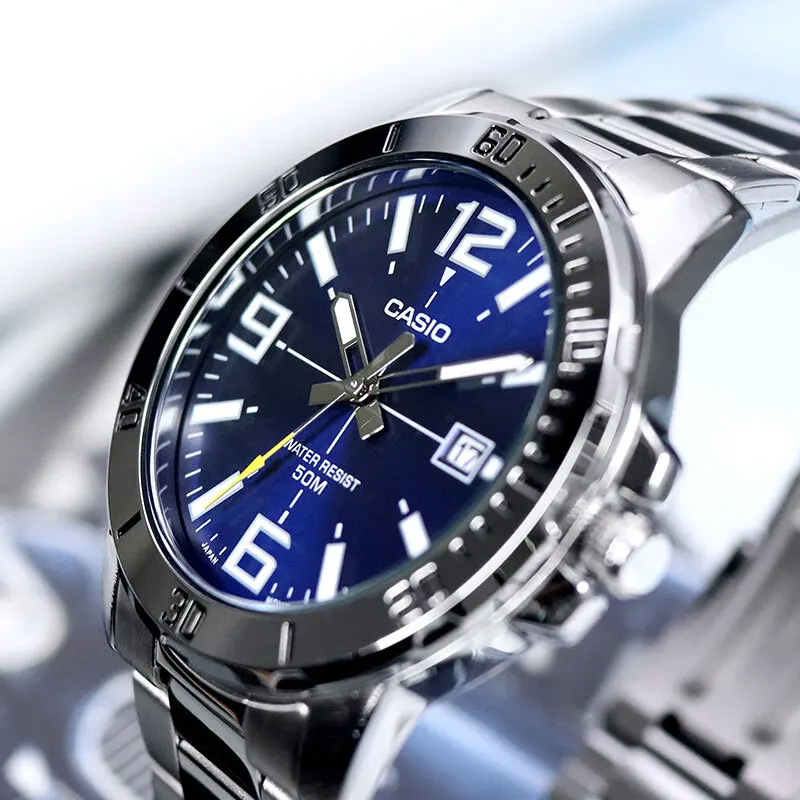 ساعة كاسيو مان ساعة جلدية عصرية فاخرة للرجال مقاومة للماء وبسيطة من الفولاذ المقاوم للصدأ مع عرض التاريخ وساعات كوارتز