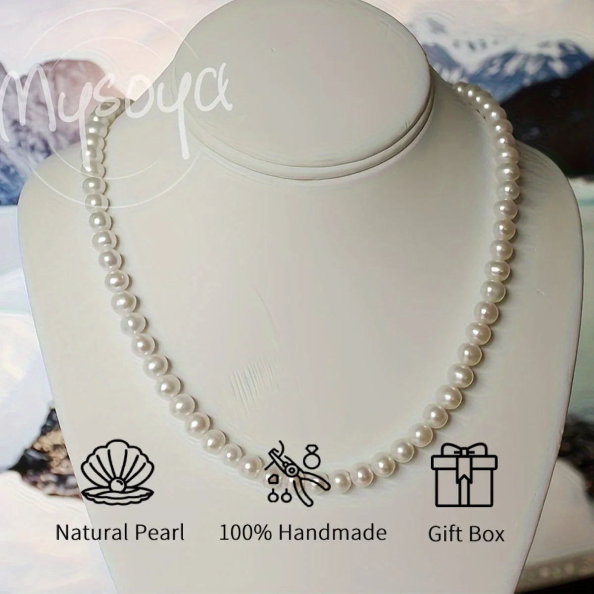 

MYSOYA 7-8mm Natural Freshwater Pearl Necklace For Women And Men Multi Size Gift Box Birthday Wedding Christmas New Year Gift