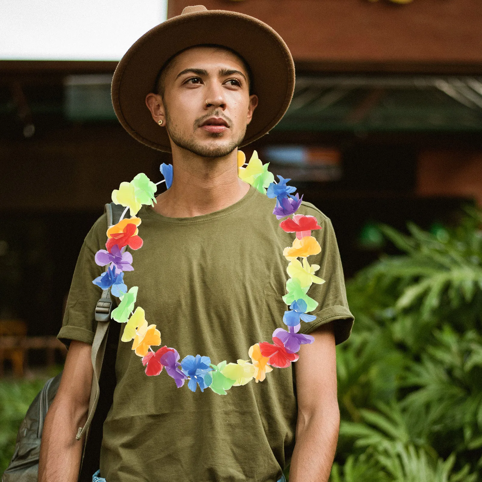 

2 Pcs Rainbow Hawaiian Flower Wreath Summer Beach Party Decorations Pride Parade Luau Tropical Cloth Accessories