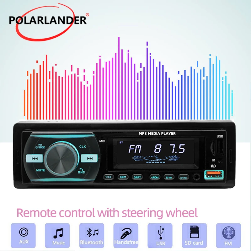 PolarLander 1 din Dual USB Car MP3 Player 12V Multifunction Support USB/TF Card FM Built-in Bluetooth Accessories for Vehicles