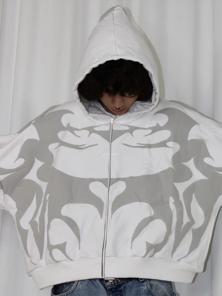 فاسق شارع العليا أزياء المدمرة نمط سستة هوديي الرجال متعدد جيب المطرزة ويسكي تصميم عارضة البلوز الخريف