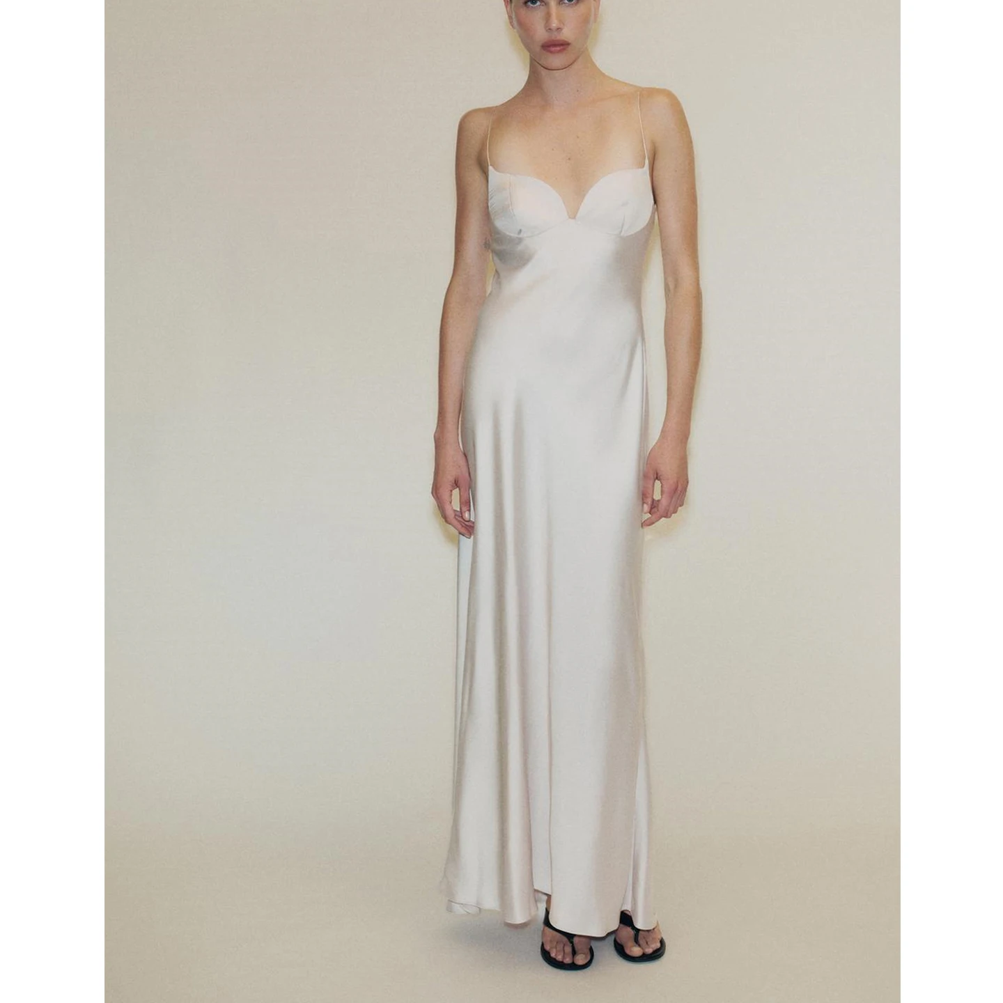 Ele cintura alta seda satén largo Strapl Dr nueva colección de verano mujer Faion mat corazón Collar Svel