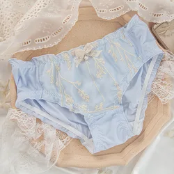 Cute Lovely Sweety Princess Style Embroidery Milk Silk Sexy Women Underwear Low Waist Ruffle Panties High Elasticity Breifs