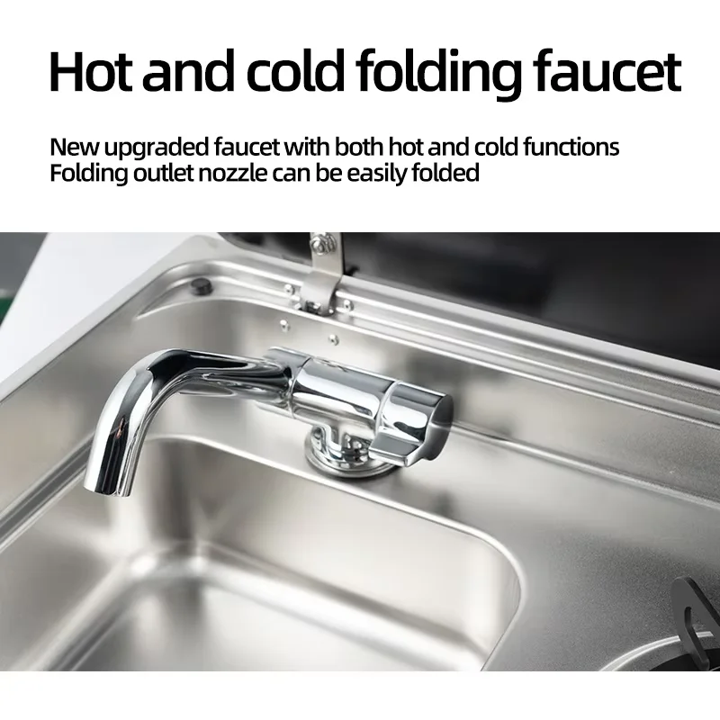 موقد غاز RV متعدد الوظائف قابل للطي مع حوض المطبخ موقد غاز بالوعة اثنين في واحد قافلة مخفية رئيس واحد موقد للخارجية