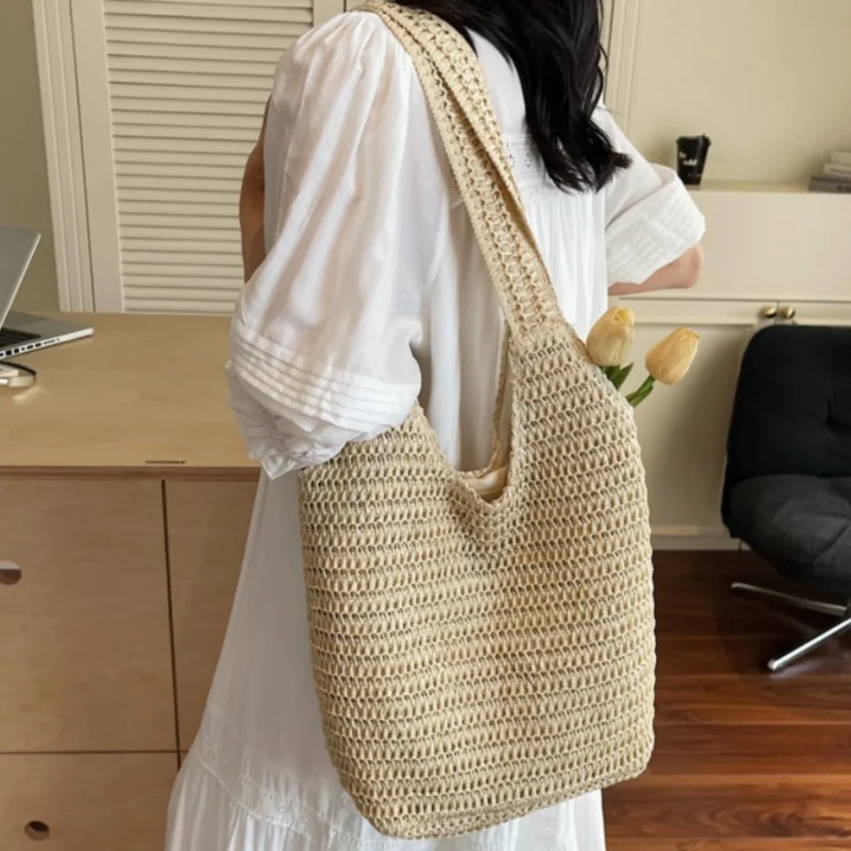 

Модные женские сумки из ротанга, плетеные женские сумки через плечо, вместительные летние пляжные соломенные сумки, повседневные сумки-тоут