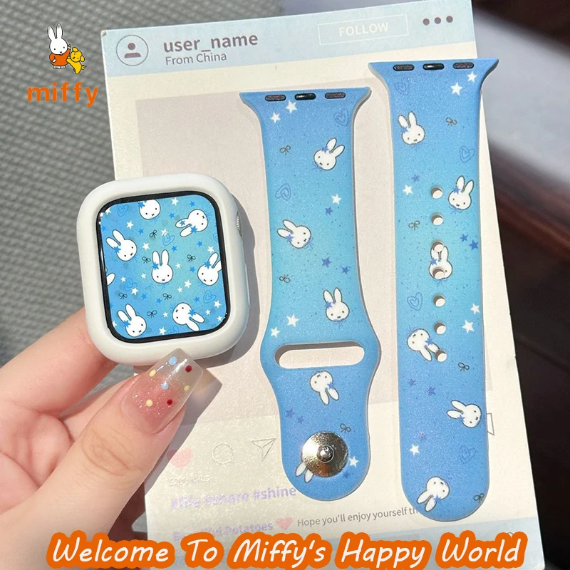 

Kawaii Miffy Watch Band Suitable for Iwatch Cartoon Creative Starry Sky Blue Watch Decoration Dopamine Anime Accessories Gifts