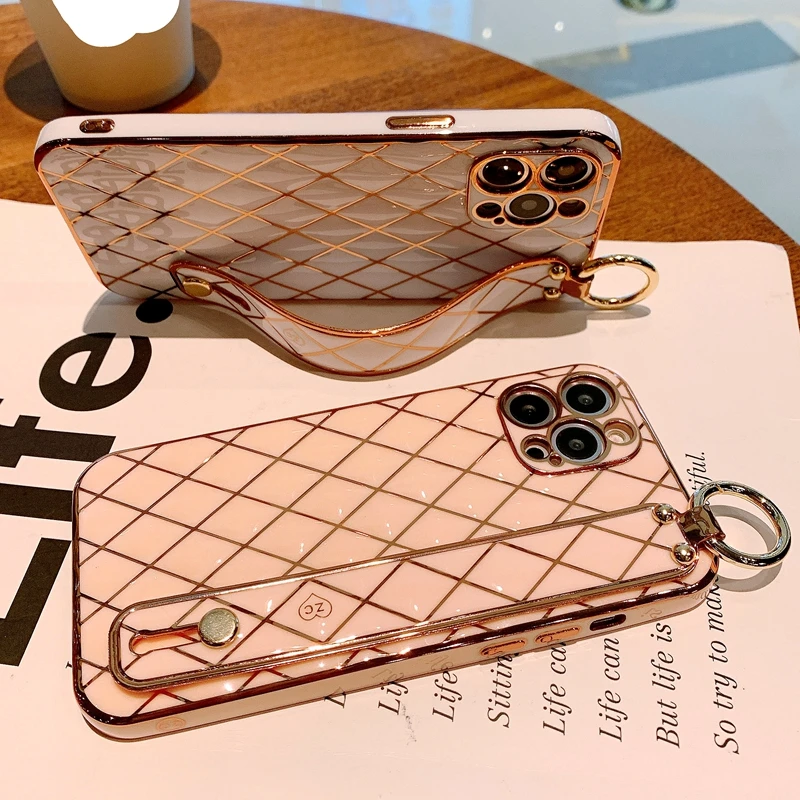 Wrist Strap Electroplated Phone Case For iPhone 12 11 13 14 Pro Max XR XS Max X 7 8 Plus SE 2020 Mini Soft Shockproof Cover